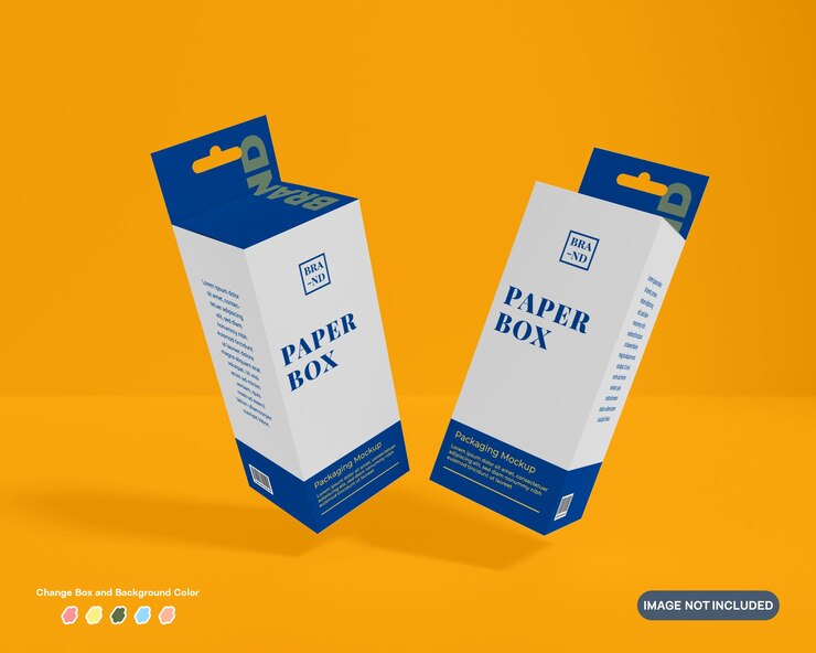 PSD rectángulo largo que cuelga el logotipo de la marca de la maqueta de la caja de papel o la presentación del producto fondo aislado
