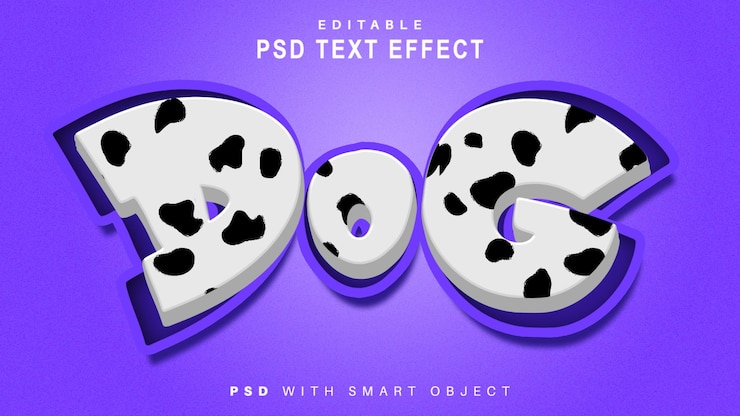PSD recurso gráfico de efecto de texto de patrón de piel de perro dálmata