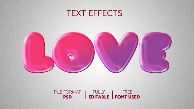 Recursos gráficos de efectos de texto psd editables de amor