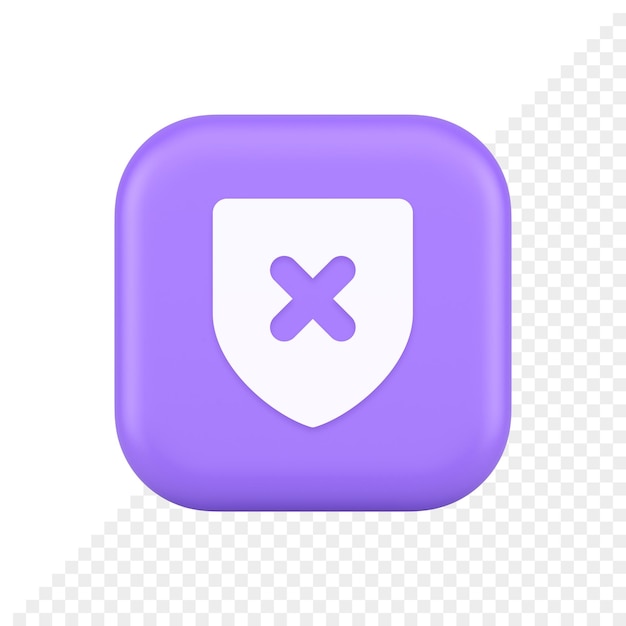 PSD recusar a marca de cruz do botão de escudo errada, cancelar o envio da defesa virtual, ícone realista 3d