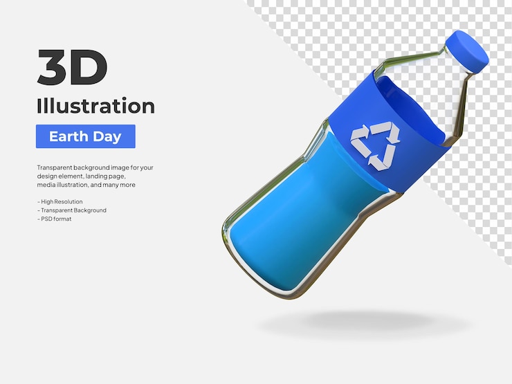 PSD recyceln sie die plastikflasche tag der erde 3d-illustration