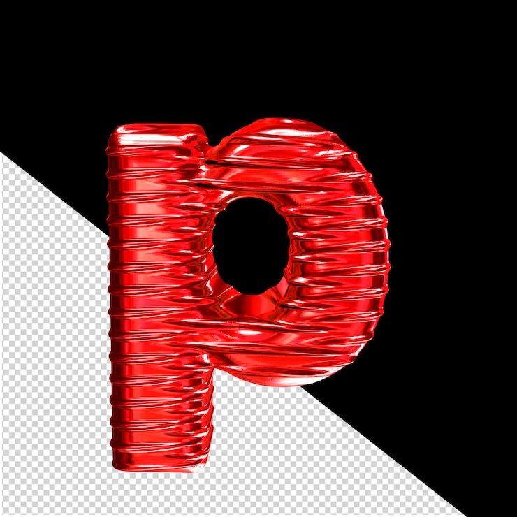 PSD red 3d symbol with ribbed horizontal letter p