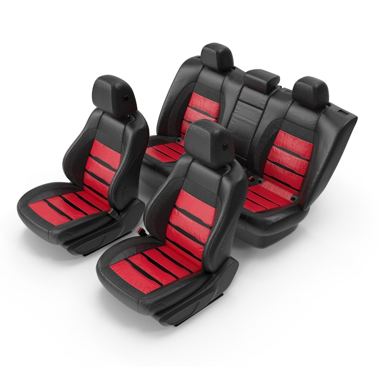 PSD red and black leather car seats set