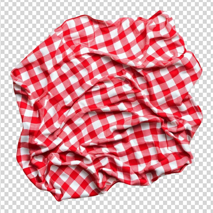 PSD red and white checkered picnic blanket isolated on transparent background
