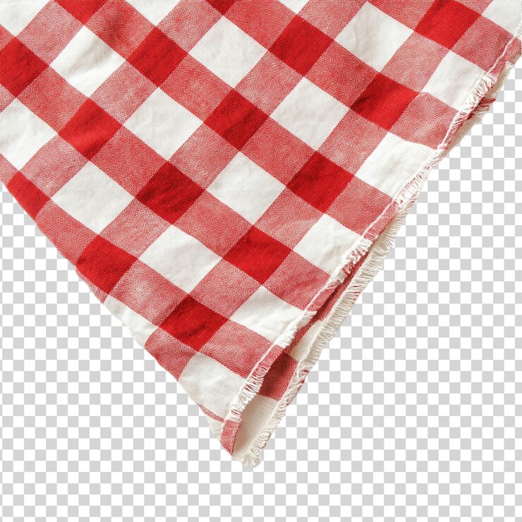 PSD red and white checkered tablecloth piece isolated on white background
