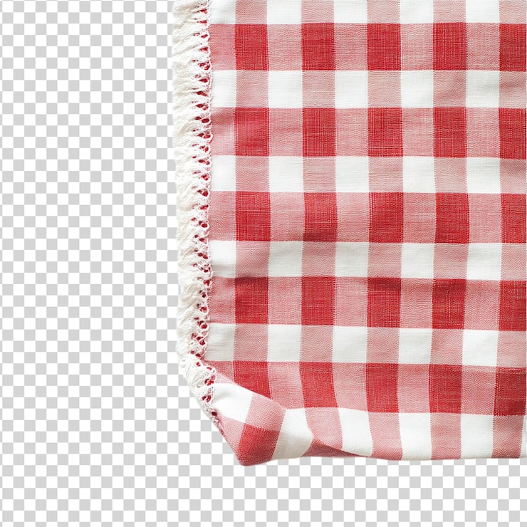 PSD red and white checkered tablecloth piece isolated on white background