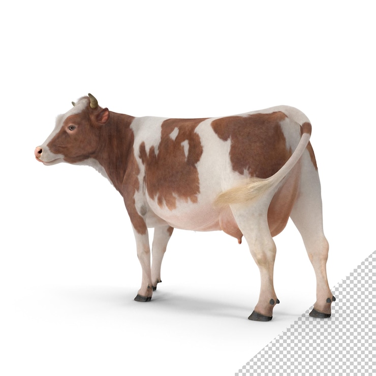 PSD red and white cow with fur png