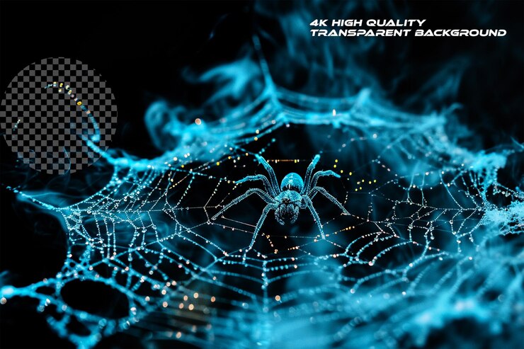 PSD red de araña azul con elementos de polvo fondo transparente