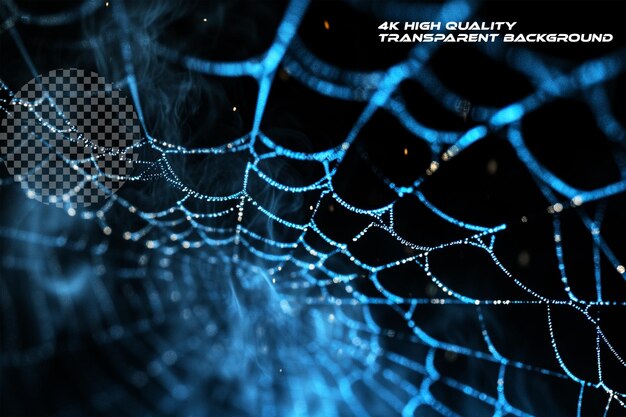 PSD red de araña azul infundida con fuego con elementos de polvo fondo transparente