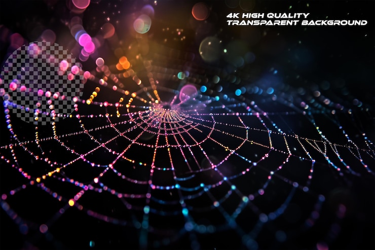 PSD red de araña vibrante con efectos de luz brillante fondo transparente