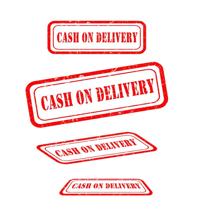 PSD red cash on delivery rubber stamp grunge style in multiple angles
