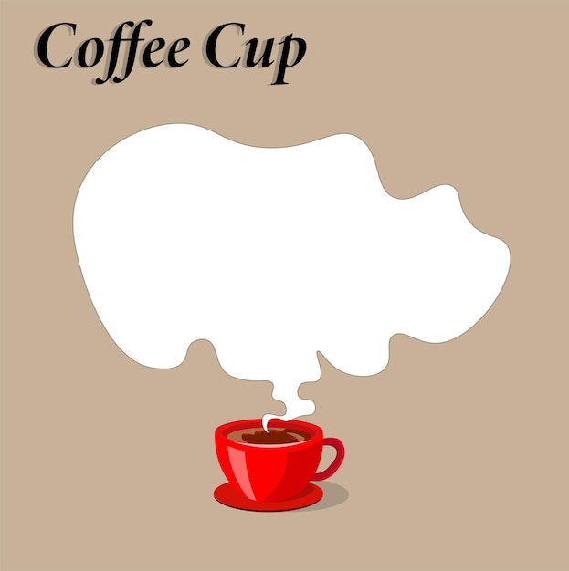 red coffee cup with rising steam forming speech bubble on beige background