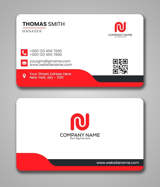 Red color creative business card design template psd file