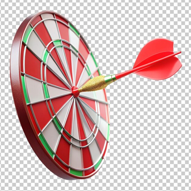 red dart hitting on the target center dartboard on transparent background