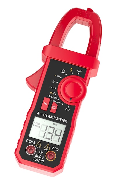 Red Digital Clamp Meter Multimeter 3D-Rendering isoliert auf transparentem Hintergrund