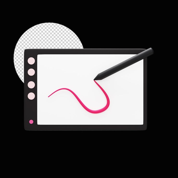 PSD red draw line on pen tab 3d icon over black background