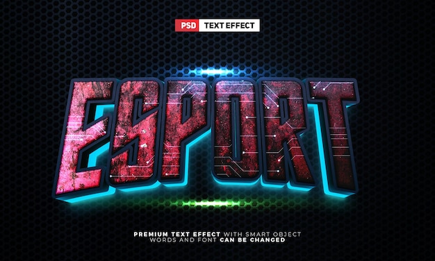 PSD red esport future glow 3d bearbeitbarer texteffektstil