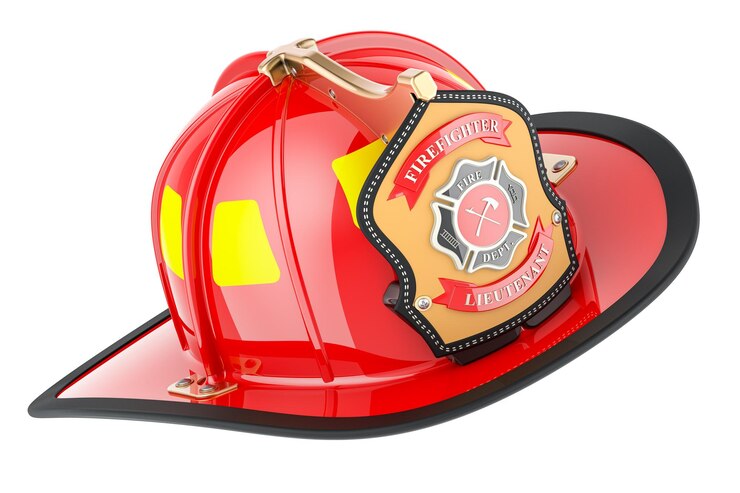 PSD red firefighter helmet rendering 3d isolato su sfondo trasparente
