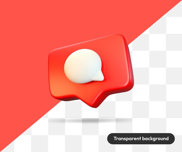 red floating 3d speech bubble with comments notification box 3d rendering transparent background