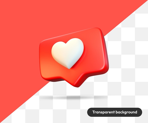 red floating rendering speech bubble with like button box with transparent background