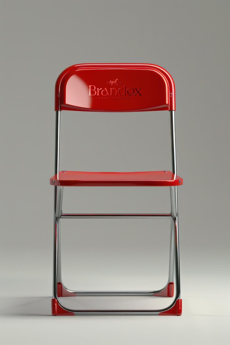 PSD red folding chair logo mockup modern branding design psd