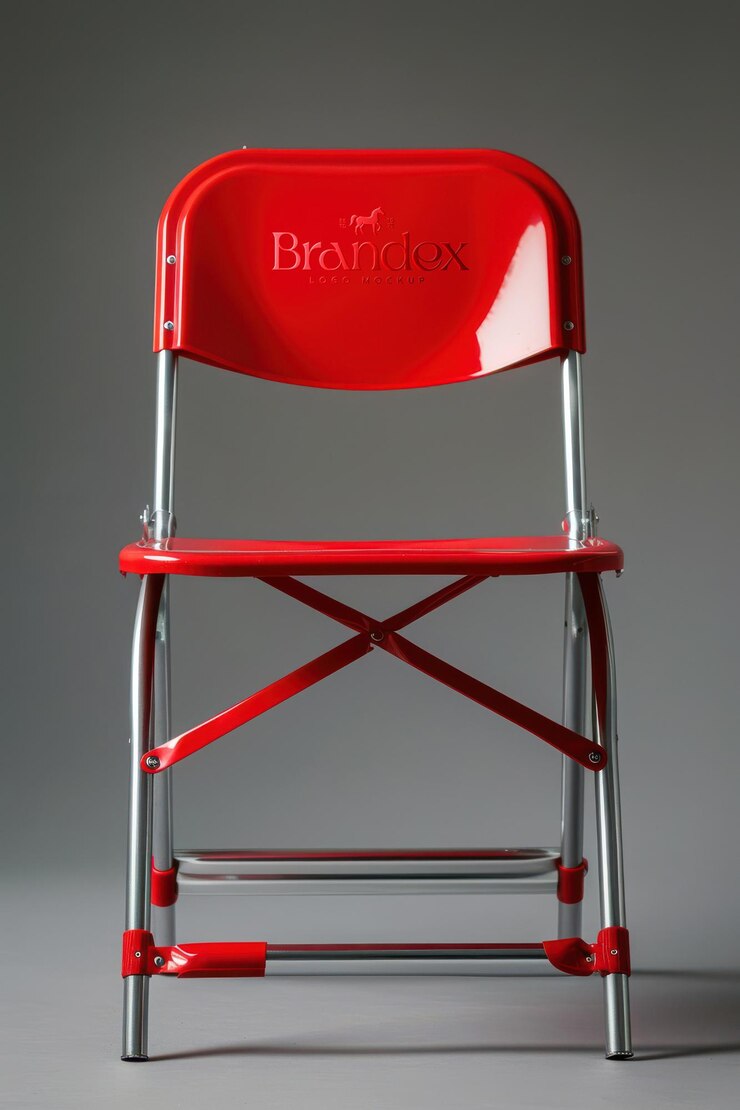PSD red folding chair logo mockup modern branding design psd