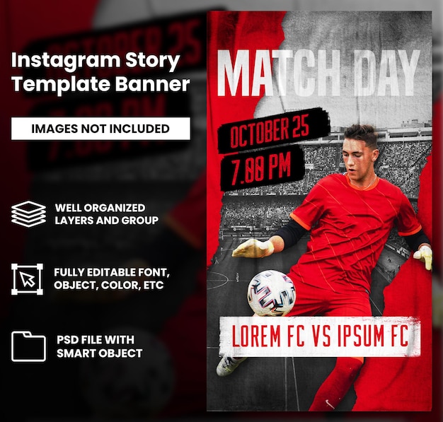 Red football sport man of the match con papel rasgado plantilla de banner de historia de instagram de redes sociales