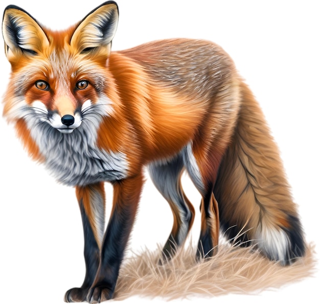 PSD red fox closeup esboço a lápis colorido de red fox vulpes vulpes