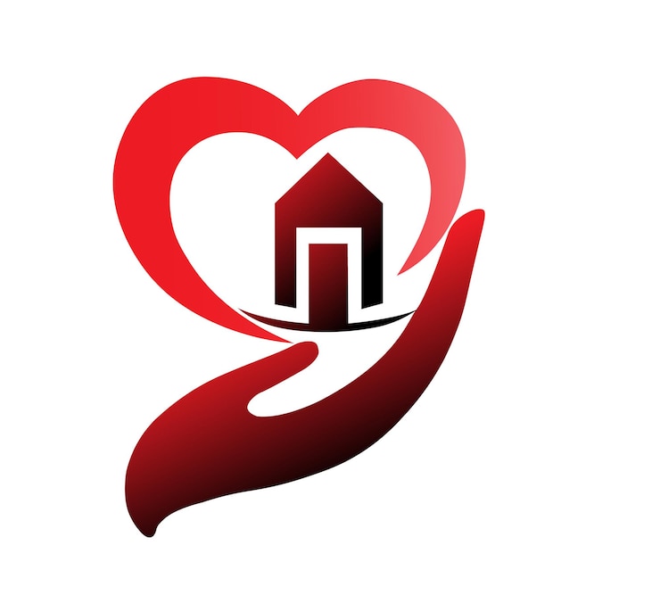 PSD red house icon vector handheld home símbolo para caridade apoio à comunidade amp real estate branding