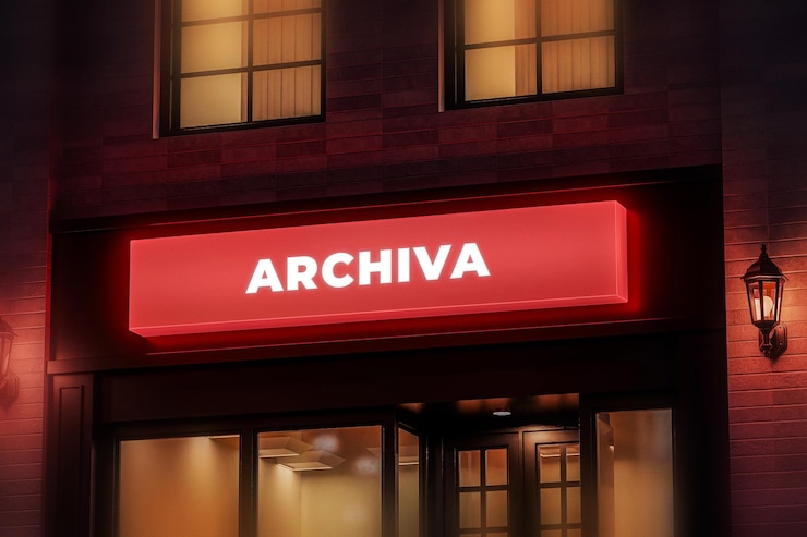 PSD red light box mockup hanging shop sign negozio nero
