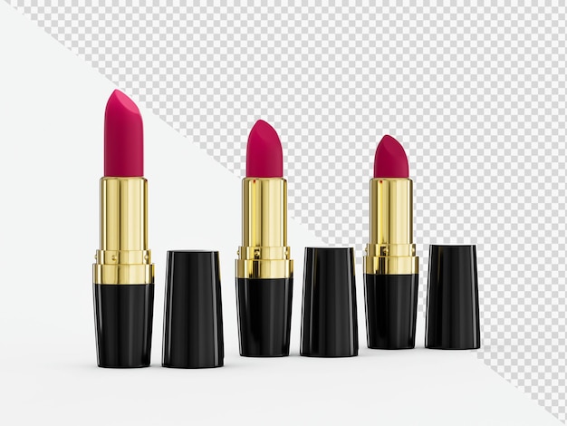 Red lipstick set isolated on white background 3d illustration
