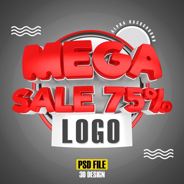 PSD red mega sale 75 diseño de renderizado 3d