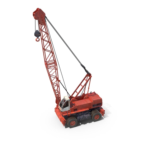 Red Mobile Crane on White Background
