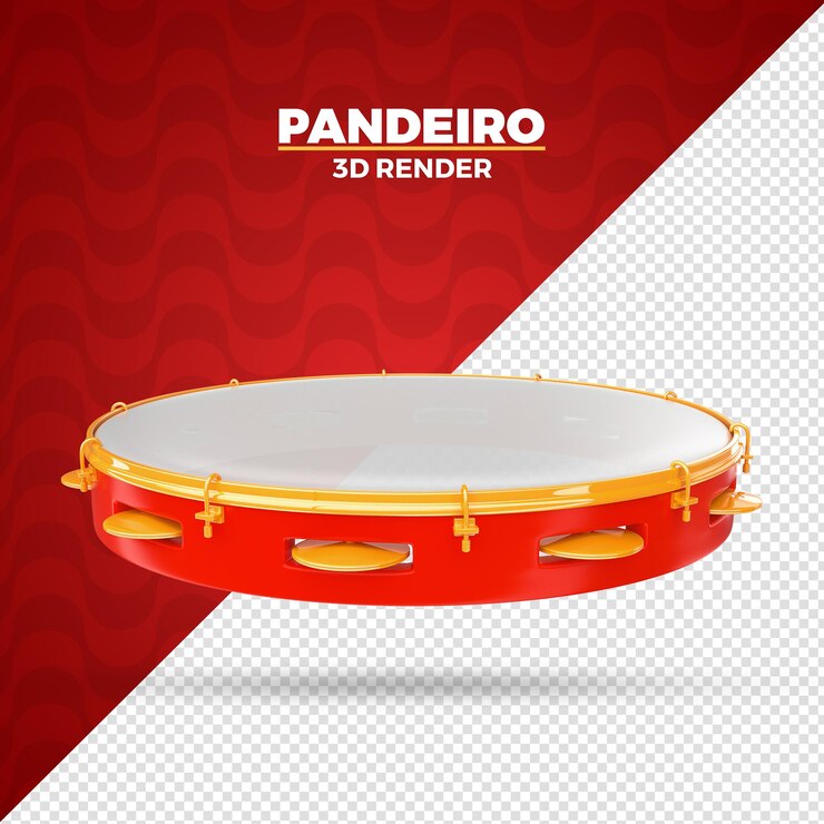 PSD red pandeiro brasileiro carnaval instrumento 3d renderização isolada para composição