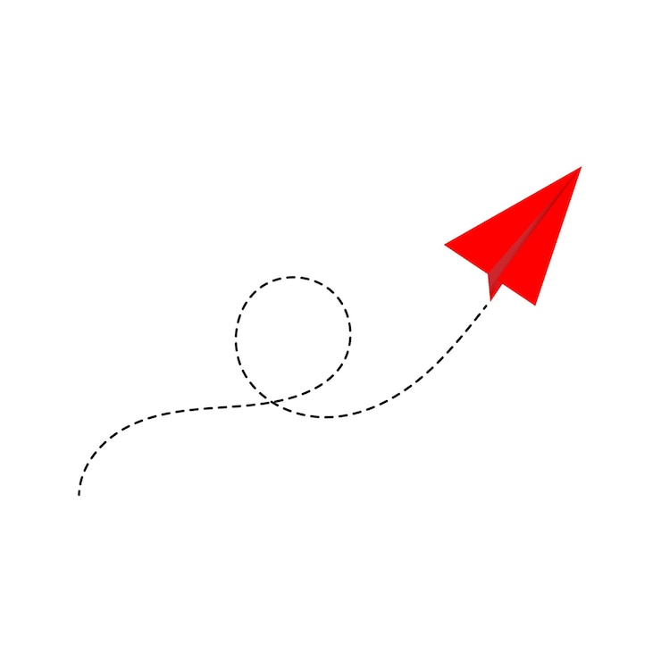 PSD red paper airplane with dotted flight path on white background travel and creativity concept