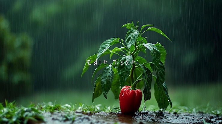 PSD red pepper plant in rain