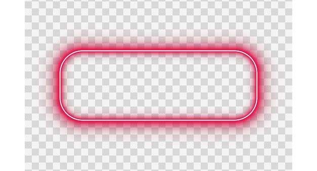 Red pink neon glowing rectangle frame rounded corners light border outline on transparent background