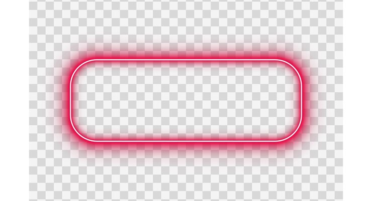 PSD red pink neon glowing rectangle frame rounded corners light border outline on transparent background