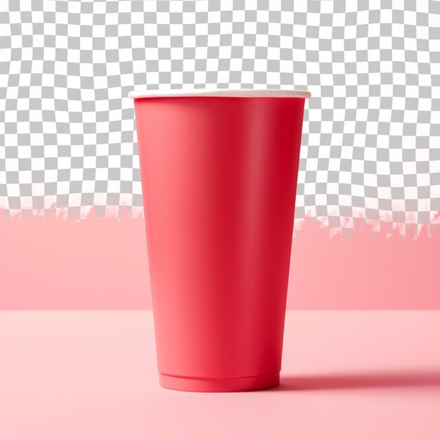 PSD a red plastic cup is on a pink background with a checkered pattern in the background