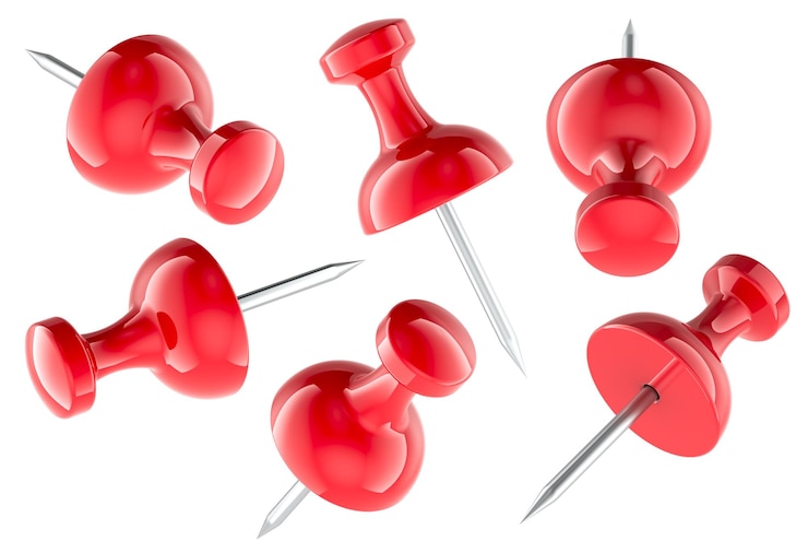PSD red push pins 3d-rendering isoliert auf transparentem hintergrund