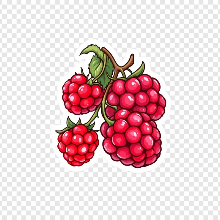 PSD red raspberry fruit sticker köstliche sommerbeeren süßer geschmack