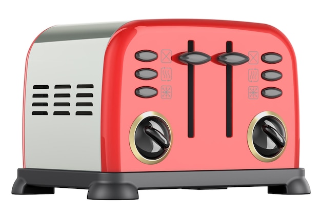 Red Retro Toaster 3D rendering isolated on transparent background