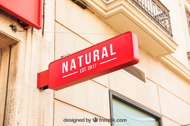 Red shop sign mockup