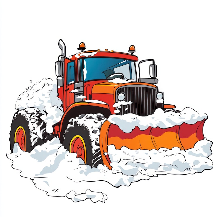 PSD red snow plow truck clearing snow