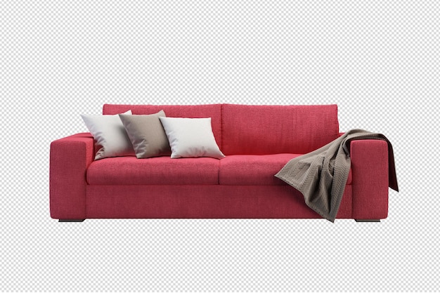 red sofa in 3d rendering isolated