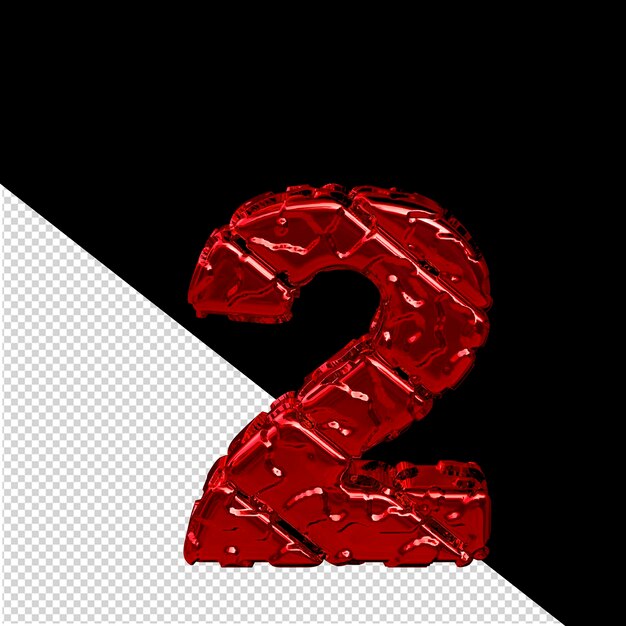 Red symbol made from rough diagonal blocks view from above number 2