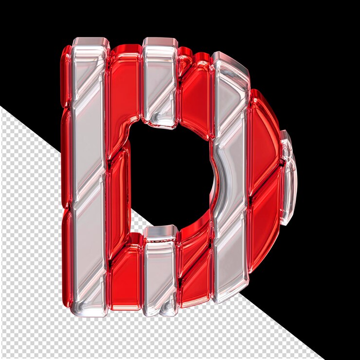 PSD red symbol with silver straps top view letter d