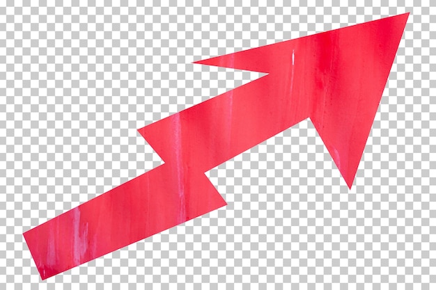 Red watercolor paper arrow sign on transparent background