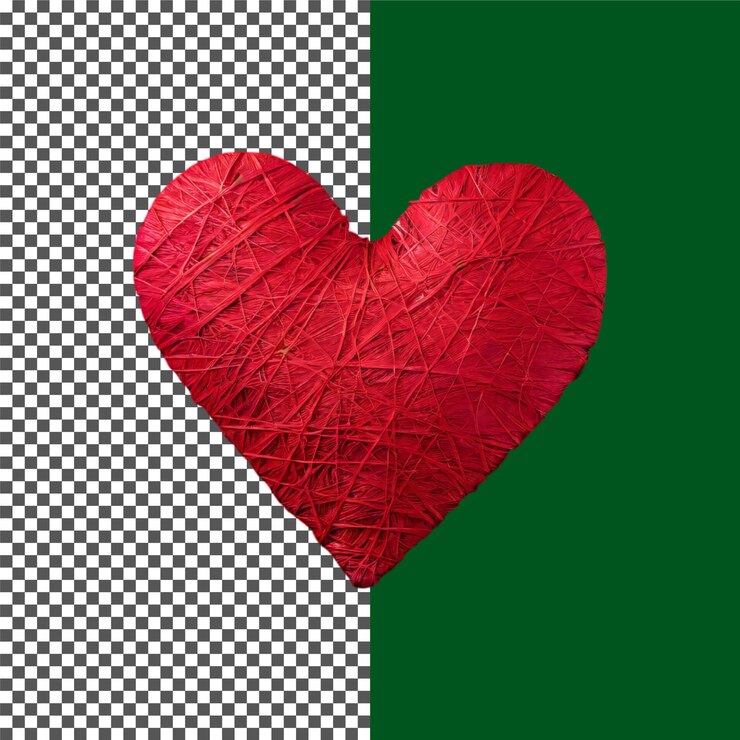 PSD red yarn heart adorable red heart fabric patch para coser y hacer artesanía en fondo transparente