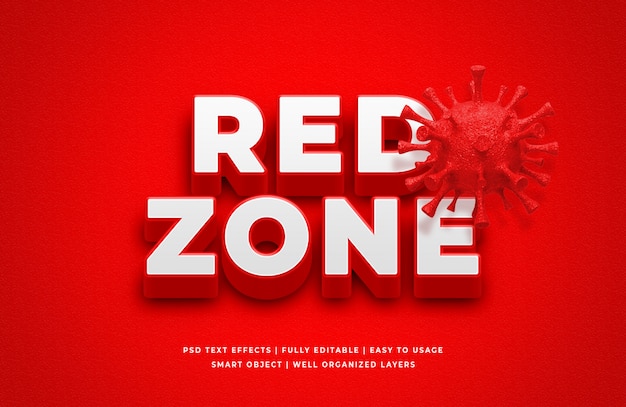 Red Zone Corona Virus Efecto de estilo de texto en 3D